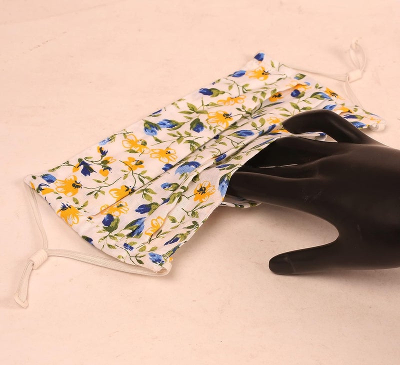 Touchstone Floral Fabric Adjustable filter pocket nose bridge 2 layer anti-pollution smog cold cough protective cotton face mask reusable washable for men women (Pack of 5). Yellow Black Maroon Brown - Image 4