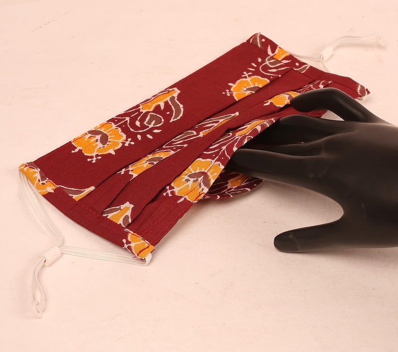 Touchstone Floral Fabric Adjustable filter pocket nose bridge 2 layer anti-pollution smog cold cough protective cotton face mask reusable washable for men women (Pack of 5). Yellow Black Maroon Brown - Image 3