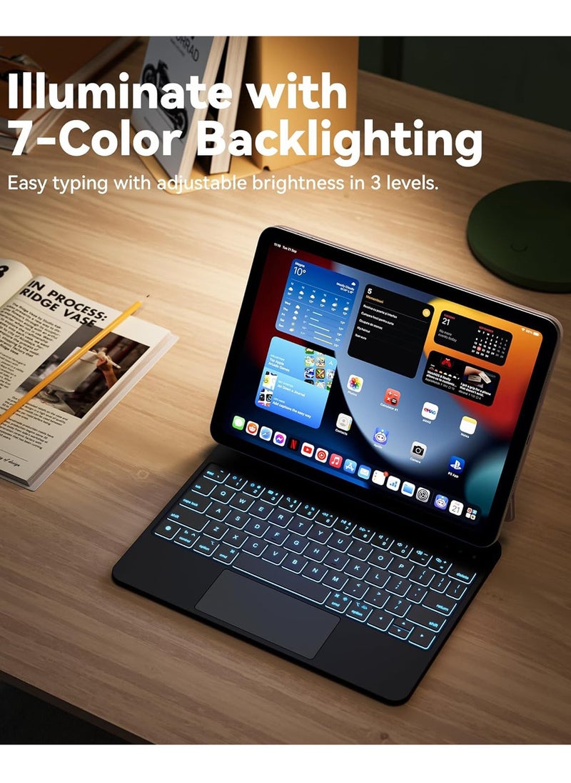 QPHWHFQ - QPHWHFQ Magic Keyboard for iPad Air 11"(M3,2025 / M2,2024) & iPad Air 4th/5th & iPad Pro 11 Inch(2018/2020/2021/2022), Wireless Backlit iPad Keyboard Case with Support, Multi-Touch Trackpad, Black, English. - Image 1