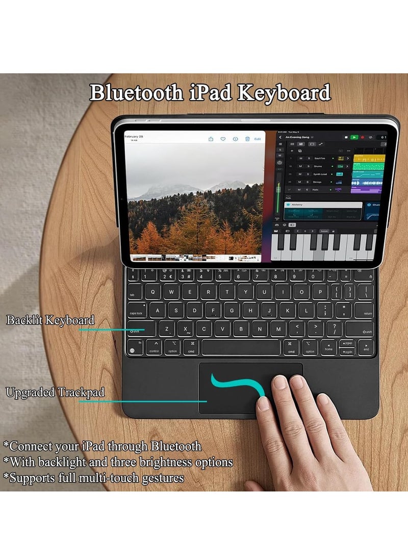 QPHWHFQ - QPHWHFQ Magic Keyboard for iPad Air 11"(M3,2025 / M2,2024) & iPad Air 4th/5th & iPad Pro 11 Inch(2018/2020/2021/2022), Wireless Backlit iPad Keyboard Case with Support, Multi-Touch Trackpad, Black, English. - Image 1