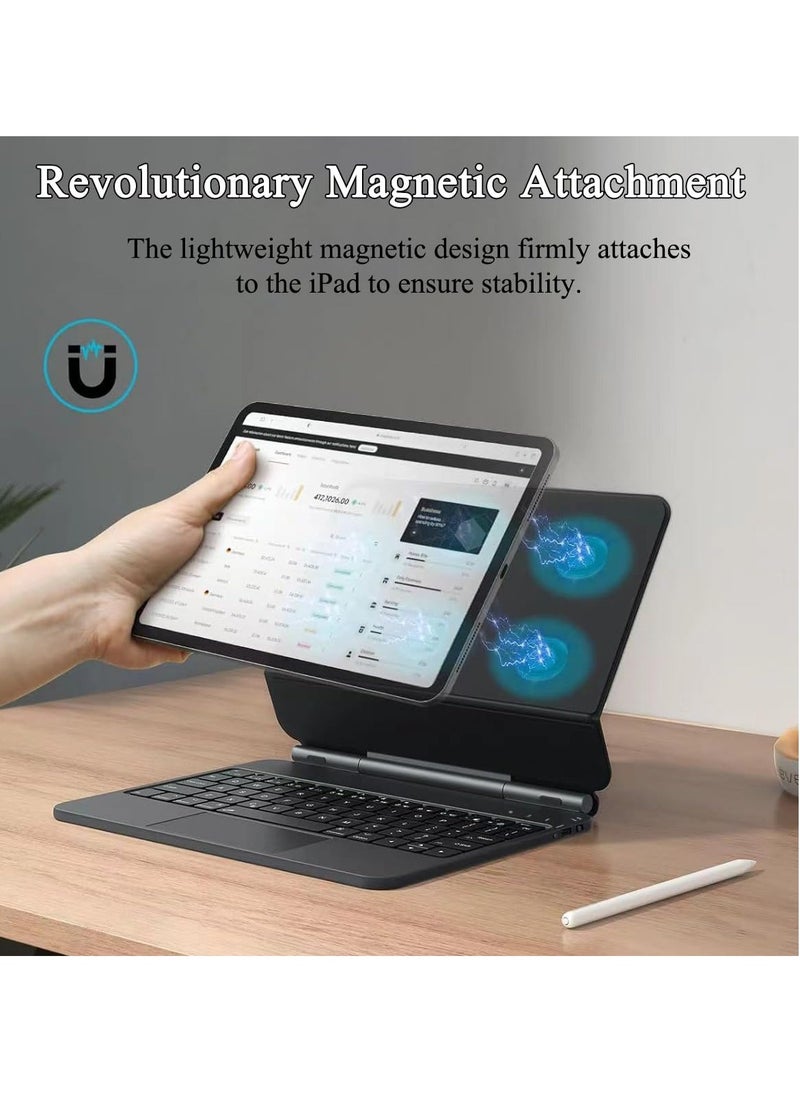 QPHWHFQ - QPHWHFQ Magic Keyboard for iPad Air 11"(M3,2025 / M2,2024) & iPad Air 4th/5th & iPad Pro 11 Inch(2018/2020/2021/2022), Wireless Backlit iPad Keyboard Case with Support, Multi-Touch Trackpad, Black, English. - Image 1