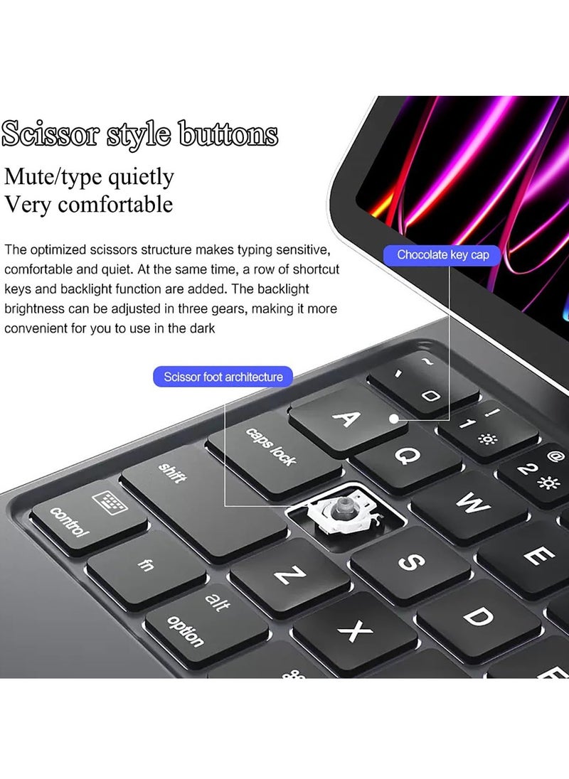 QPHWHFQ - QPHWHFQ Magic Keyboard for iPad Air 11"(M3,2025 / M2,2024) & iPad Air 4th/5th & iPad Pro 11 Inch(2018/2020/2021/2022), Wireless Backlit iPad Keyboard Case with Support, Multi-Touch Trackpad, Black, English. - Image 1