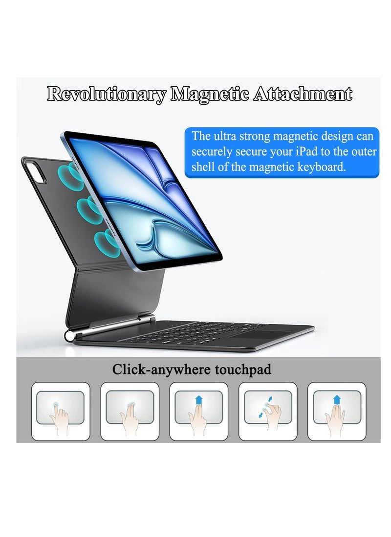 QPHWHFQ - QPHWHFQ Magic Keyboard for iPad Air 11"(M3,2025 / M2,2024) & iPad Air 4th/5th & iPad Pro 11 Inch(2018/2020/2021/2022), Wireless Backlit iPad Keyboard Case with Support, Multi-Touch Trackpad, Black, English. - Image 1