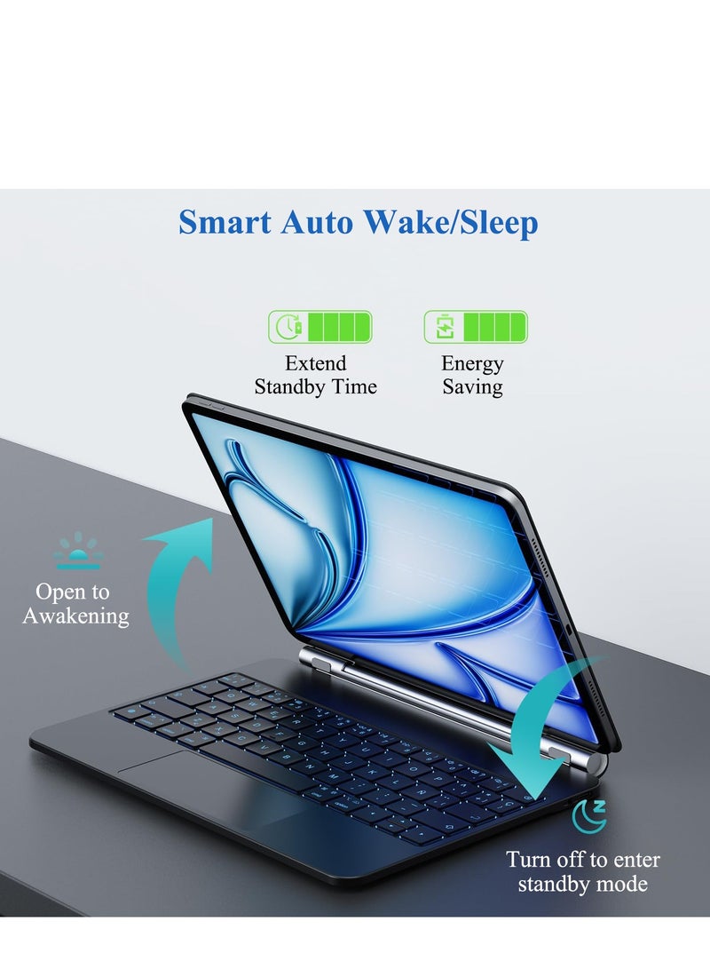 QPHWHFQ Magnetic Keyboard for iPad Air 11"(M3,2025/ M2,2024)& iPad Air 5th/4th & iPad Pro 11"(1st/2nd/3rd/4th Gen), Keyboard Case with Magnetic Stand, LCD Display, Multi-Touch Trackpad, 7 Colors Backlit Keys, English - Image 4