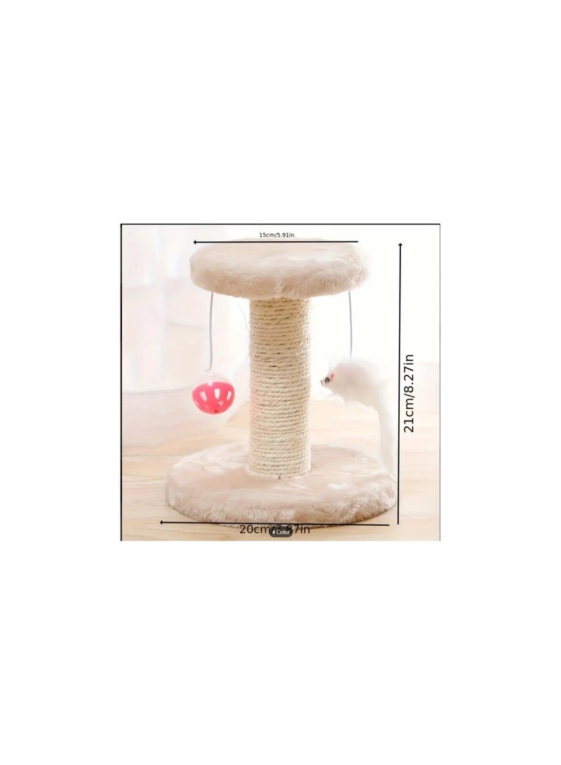 Double Layer Double Lob Mouse Plush Cat Climbing Frame, 20cm Sisal Cat Scratching Board Column, Cat Tree, Cat Jumping Platform - Image 2