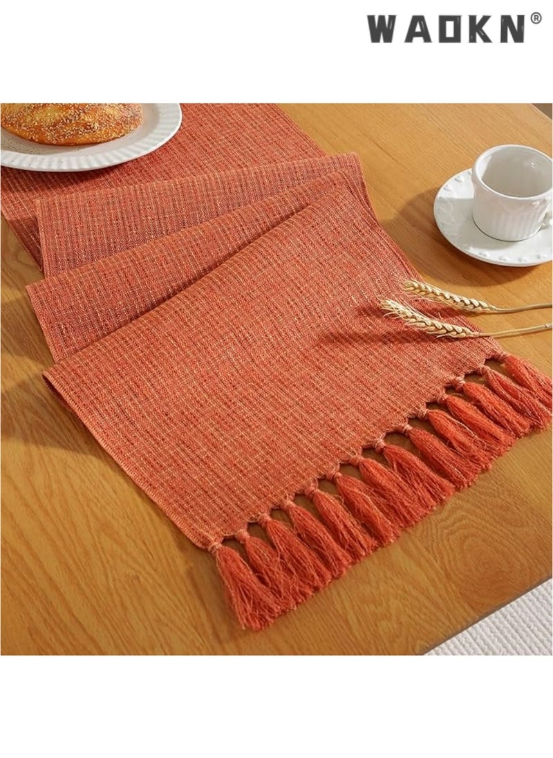 WAOKN Table Runner, 33 * 183 CM Burlap Table Runner for Modern Farmhouse Decor, Natural Cotton Woven Runner with Tassels for Wedding Party Farmhouse Dining Table Decor  - Image 1
