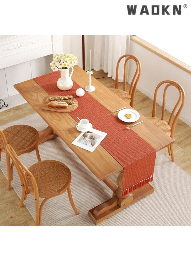 WAOKN Table Runner, 33 * 183 CM Burlap Table Runner for Modern Farmhouse Decor, Natural Cotton Woven Runner with Tassels for Wedding Party Farmhouse Dining Table Decor  - Image 2