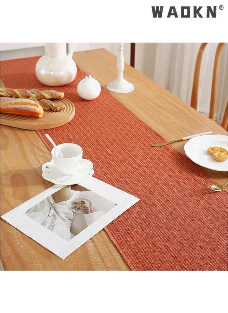 WAOKN Table Runner, 33 * 183 CM Burlap Table Runner for Modern Farmhouse Decor, Natural Cotton Woven Runner with Tassels for Wedding Party Farmhouse Dining Table Decor  - Image 3