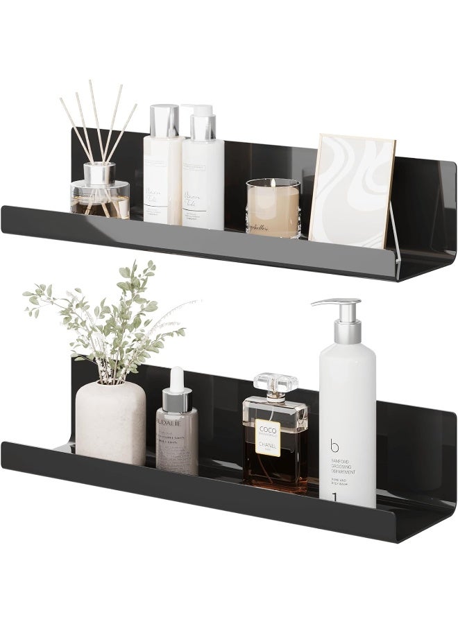 TPGP No Drilling Floating Wall Shelf, Set of 2, Black Acrylic for Books and Photos, Home Decoration, Kitchen, Bathroom, Office, Living Room - Image 1