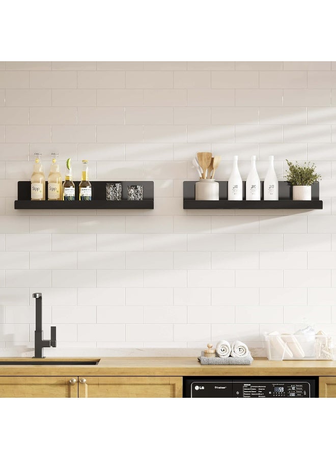TPGP No Drilling Floating Wall Shelf, Set of 2, Black Acrylic for Books and Photos, Home Decoration, Kitchen, Bathroom, Office, Living Room - Image 2
