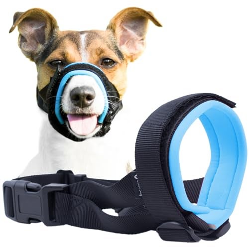 GoodBoy Gentle Muzzle Guard for Dogs - Prevents Biting and Unwanted Chewing Safely Secure Comfort Fit - Soft Neoprene Padding – No More Chafing – Training Guide Helps Build Bonds with Pet (S+, Blue) - Image 1