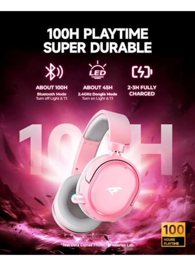 بيكن سماعه قيمنق سماعة ألعاب لاسلكية، صوت محيطي 7.1، سماعات ألعاب USB بتردد 2.4 جيجاهرتز مع بلوتوث 5.4، بطارية 100 ساعة، ميكروفون بإلغاء الضوضاء (ENC)، إضاءة RGB، سماعة لاسلكية لـ PC PS5 PS4 Mac سويت - Image 3