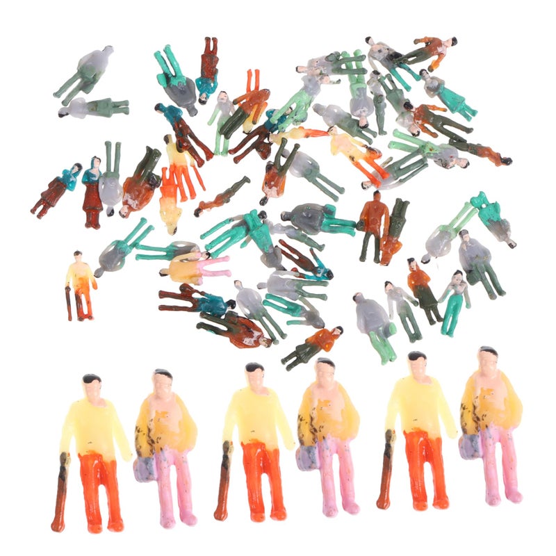 Lurrose N Scale People Figures, 100pcs Miniature People Figurines, Plastic Painted Molds Assorted Styles for Layouts - Image 1