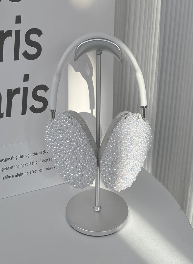 Olytop Glitter Pearls Case Cover for AirPods Max Headphones with Cleaner Pen Girls, Soft Handmade Beads TPU Ear Cups/Ear Pad/Headband Case Cover Silicone Protector for Apple Air Pod Max Accessories, White - Image 4