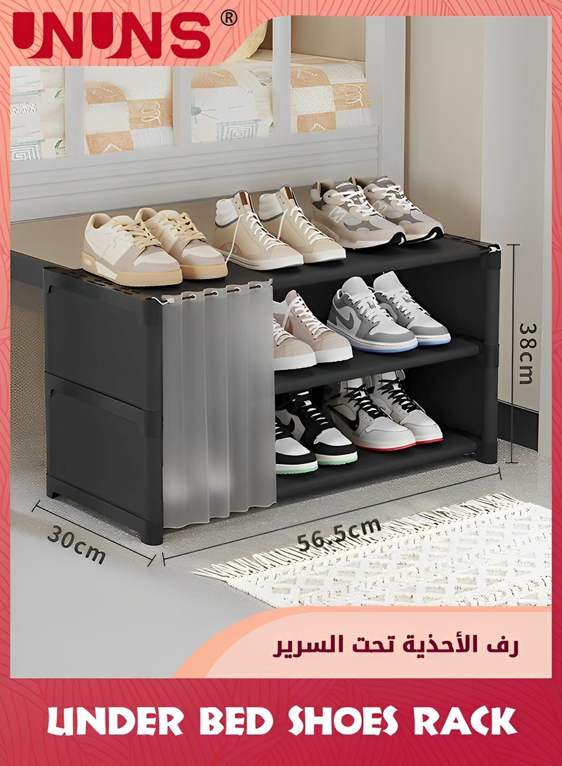 UNUNS Under Bed Shoes Rack,3-Piece Under Bed Storage With Door Curtain,Dustproof Under Bed Shoes Storage Organizer Drawer For Bedroom Clothes Shoes Blankets - Image 2