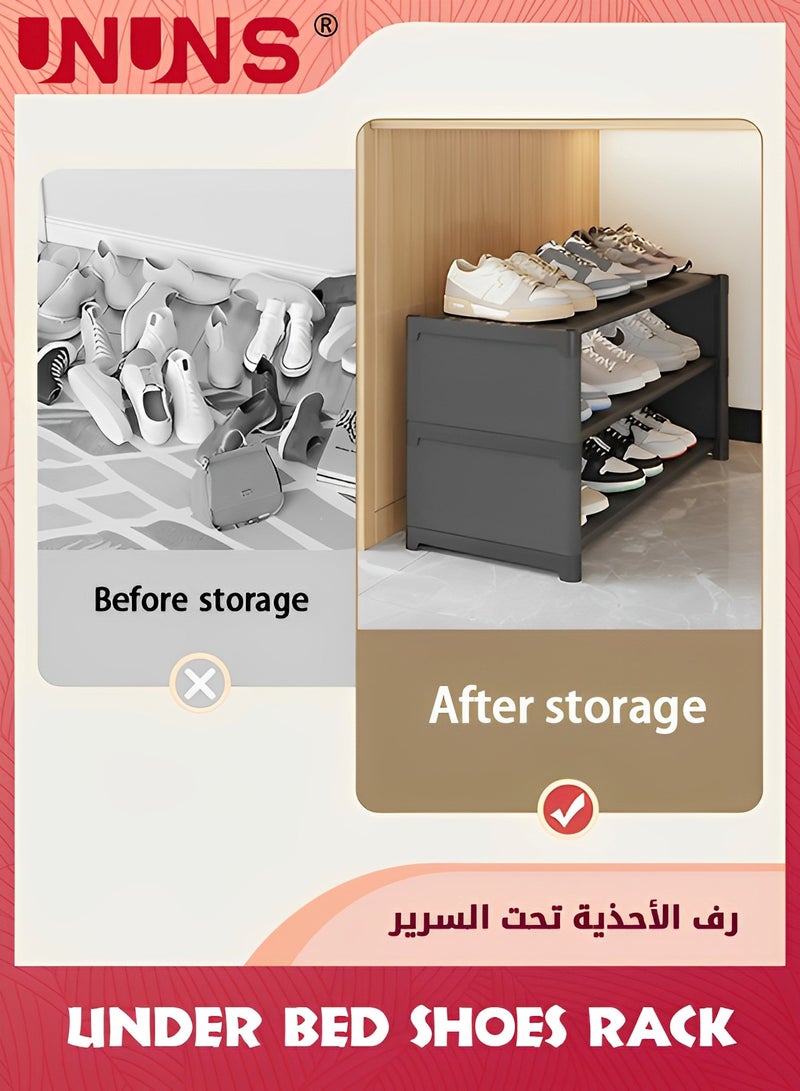 UNUNS Under Bed Shoes Rack,3-Piece Under Bed Storage With Door Curtain,Dustproof Under Bed Shoes Storage Organizer Drawer For Bedroom Clothes Shoes Blankets - Image 3