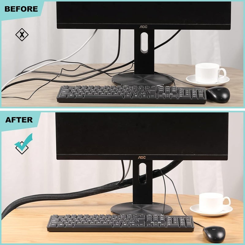 AGPtek Cable Sleeve Cover, 6.6ft - 1.2inch, AGPTEK Cord Management System for Desk PC TV Computer Projector Wires Protection and Organization, Home, Theater and Office, Black - Image 5