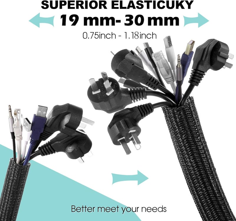 AGPtek Cable Sleeve Cover, 6.6ft - 1.2inch, AGPTEK Cord Management System for Desk PC TV Computer Projector Wires Protection and Organization, Home, Theater and Office, Black - Image 2