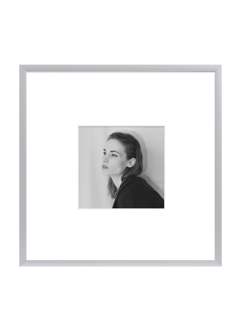 Golden State Art Golden State Art  8x8 Aluminum Picture Frame  with Mat for 4x4 Photo or Without Mat for 8 x 8 Photo  Real Glass Cover  Simple and Elegant Decor for Wall Mounting  1 Pack  Silver 