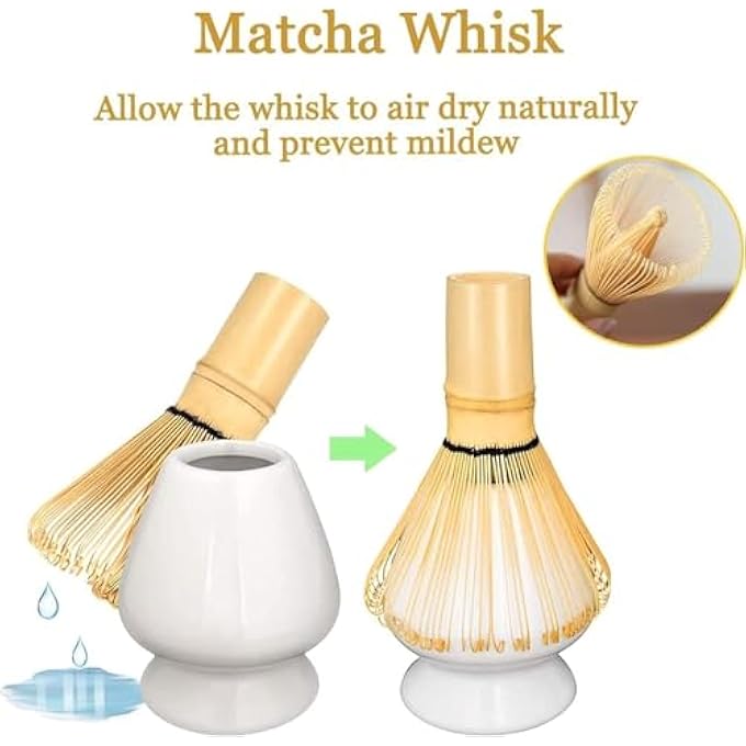 MostNow Matcha Whisk Set 4Pcs Japanese Tea SetMatcha WhiskTraditional Scoop Matcha Bowl Ceramic Whisk HolderTraditional Matcha Tool Set For Matcha Tea Ceremony White - Image 3