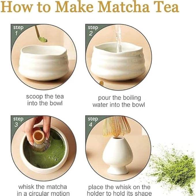 MostNow Matcha Whisk Set 4Pcs Japanese Tea SetMatcha WhiskTraditional Scoop Matcha Bowl Ceramic Whisk HolderTraditional Matcha Tool Set For Matcha Tea Ceremony White - Image 4