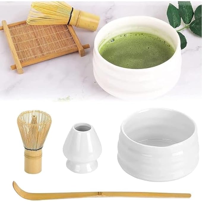 MostNow Matcha Whisk Set 4Pcs Japanese Tea SetMatcha WhiskTraditional Scoop Matcha Bowl Ceramic Whisk HolderTraditional Matcha Tool Set For Matcha Tea Ceremony White - Image 2