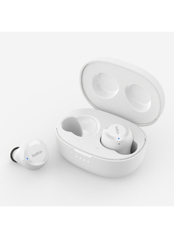 belkin SoundForm Bolt True Wireless Earphones | Bluetooth 5.2 Earbuds, 28Hrs Playtime, 2 Mics, Clear Calls, IPX4 Rating, Portable, Stereo HiFi Sound, Tap Control, For Apple/Android OS - White - Image 3