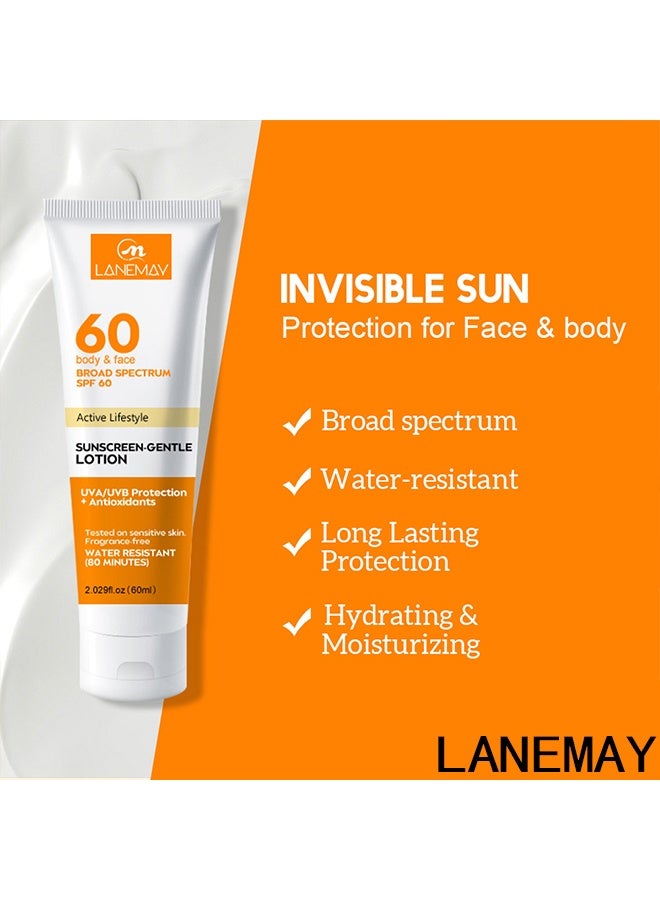 LANEMAY SUNSCREEN-GENTLELOTION with SPF 60+ Protection - Moisturizes and Nourishes Dry Skin, Protects Skin from Sunburn and Dark Spots, Reduces Fine Lines and Wrinkles - Lightweight and Non-Greasy 60ml - Image 4