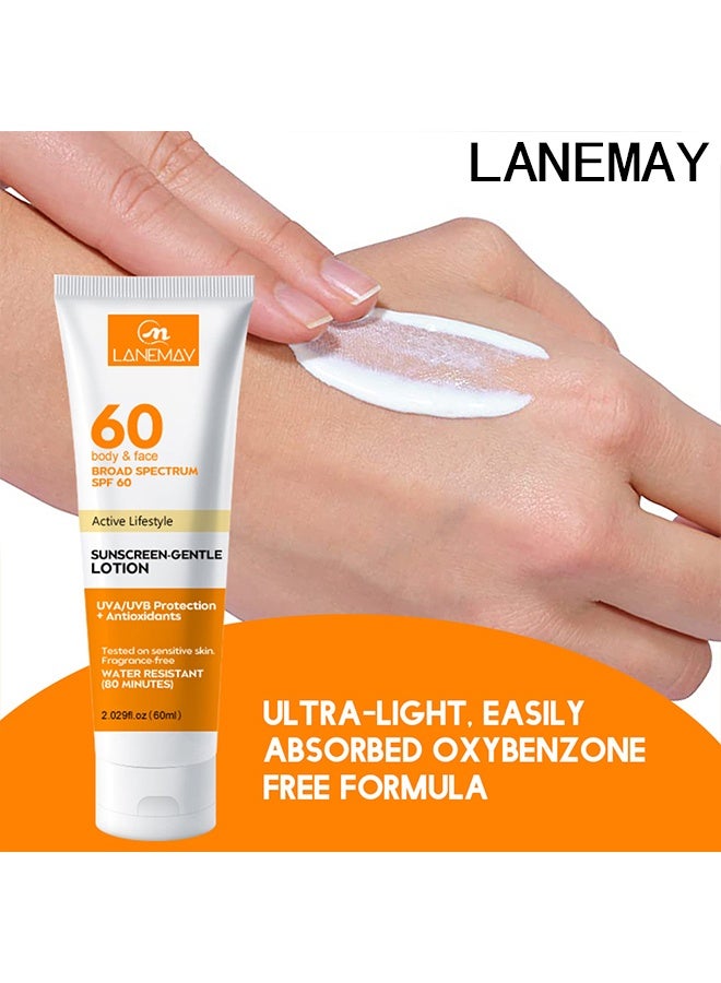 LANEMAY SUNSCREEN-GENTLELOTION with SPF 60+ Protection - Moisturizes and Nourishes Dry Skin, Protects Skin from Sunburn and Dark Spots, Reduces Fine Lines and Wrinkles - Lightweight and Non-Greasy 60ml - Image 3