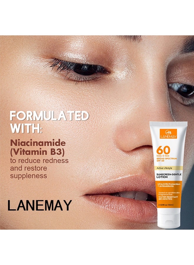 LANEMAY SUNSCREEN-GENTLELOTION with SPF 60+ Protection - Moisturizes and Nourishes Dry Skin, Protects Skin from Sunburn and Dark Spots, Reduces Fine Lines and Wrinkles - Lightweight and Non-Greasy 60ml - Image 5