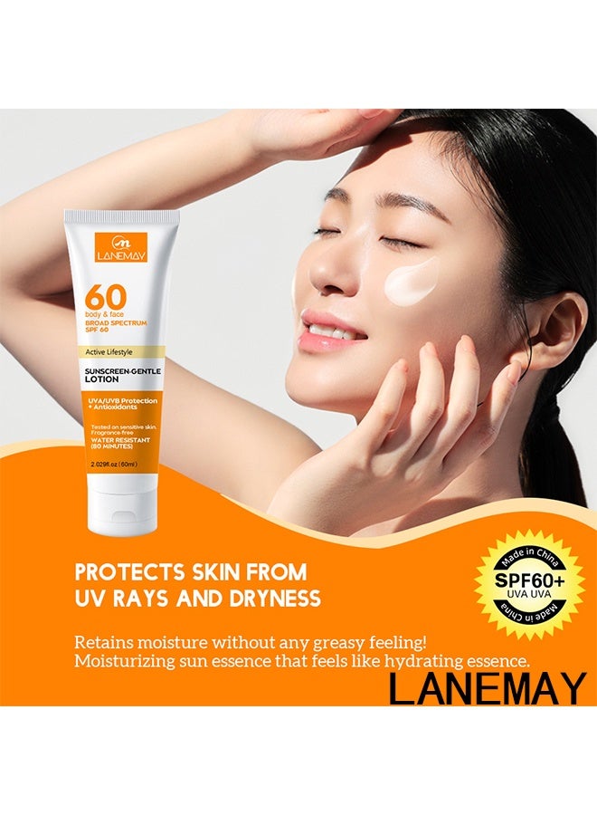LANEMAY SUNSCREEN-GENTLELOTION with SPF 60+ Protection - Moisturizes and Nourishes Dry Skin, Protects Skin from Sunburn and Dark Spots, Reduces Fine Lines and Wrinkles - Lightweight and Non-Greasy 60ml - Image 2