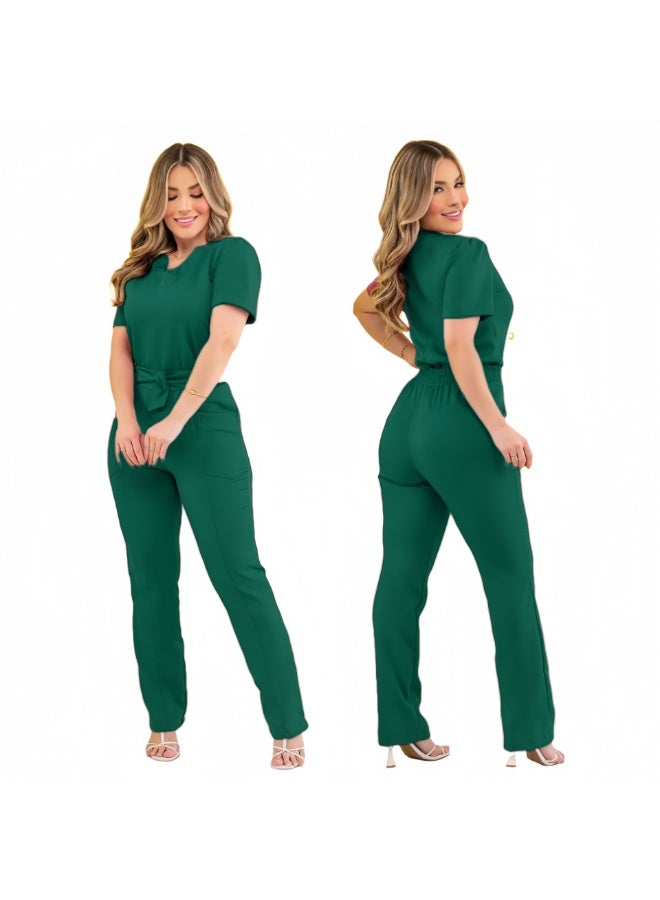 Loquat Womens Medical Scrubs Set Medical Uniform Set Dark Green - Image 1