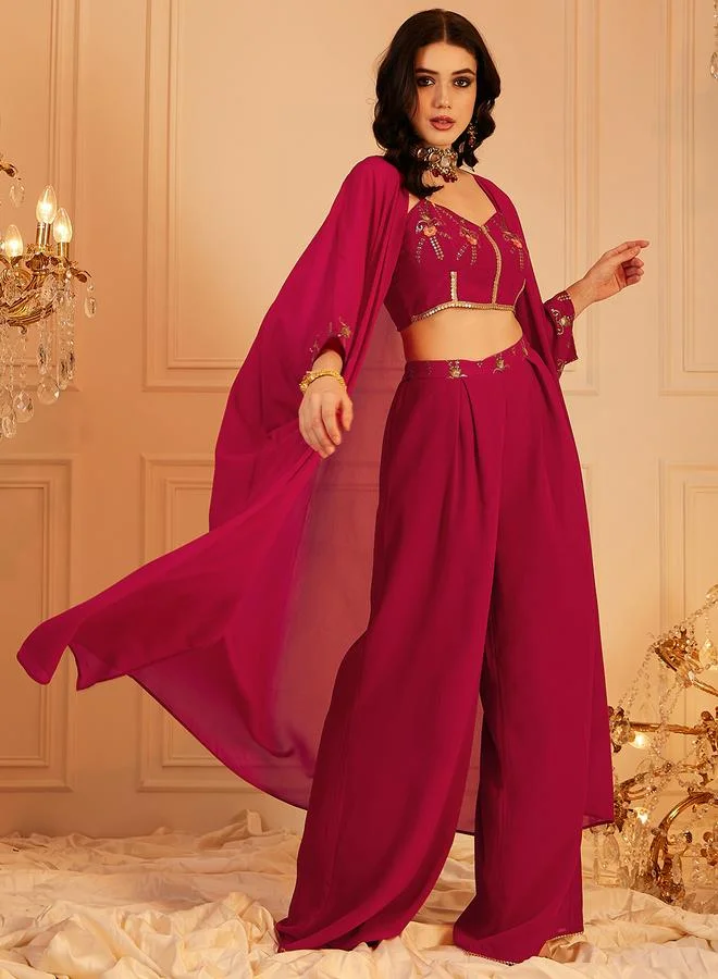 STREET 9 Strappy Crop Top with Pleated Trousers and Shrug Set