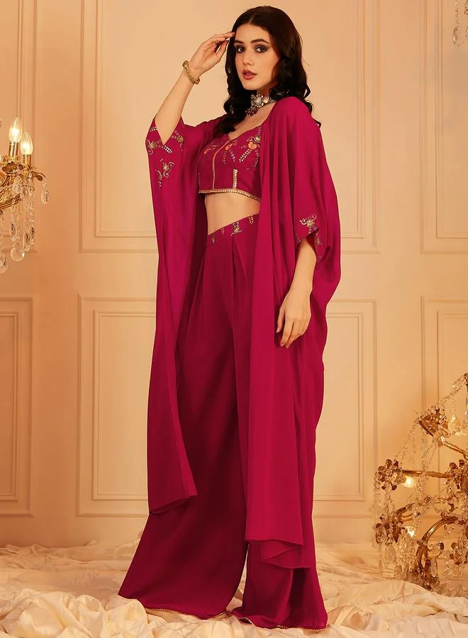 STREET 9 Strappy Crop Top with Pleated Trousers and Shrug Set