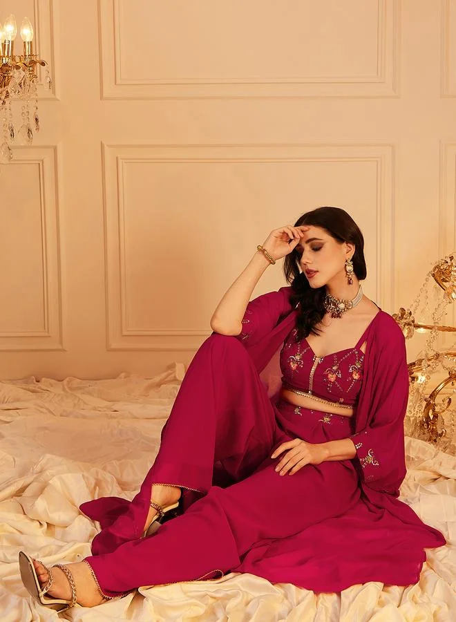 STREET 9 طقم بلوزة قصيرة بحمالات وسروال مطوي مع شال