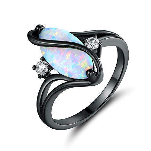 Barzel 18k Black Rhodium Plated Created Fire Opal Ring With Cubic Zirconia Accents (Black Rhodium Fire Opal, 9) - Image 1