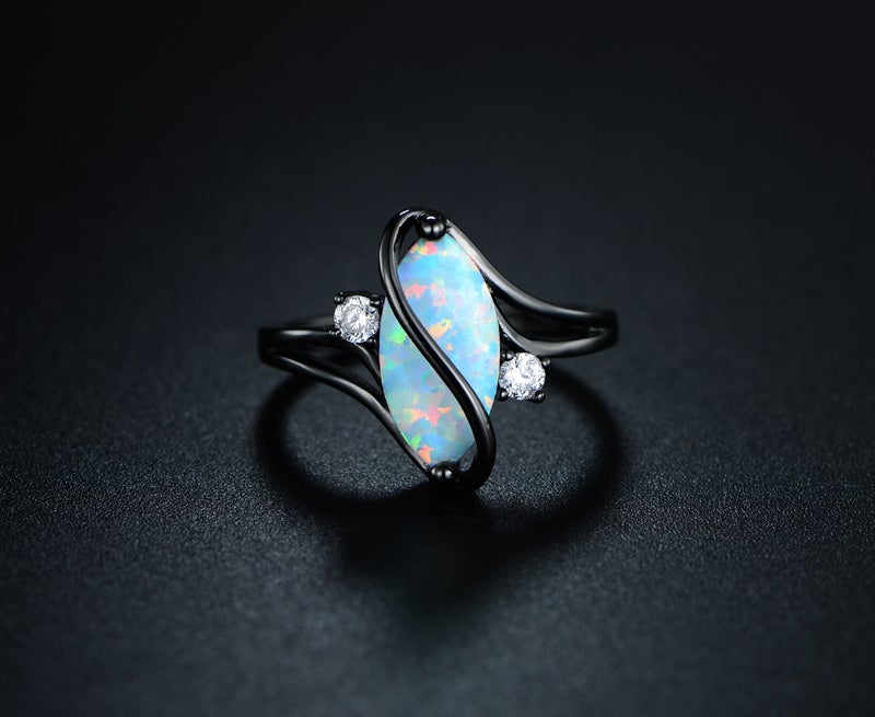 Barzel 18k Black Rhodium Plated Created Fire Opal Ring With Cubic Zirconia Accents (Black Rhodium Fire Opal, 9) - Image 4