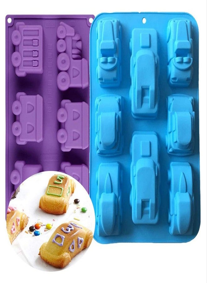 Joyeee 2 Pack Train Auto Car Silicone Molds, Large Size Silicone Mold Pan Tray, Silicone Baking Mold for Muffin Chocolate Cake Cupcake Tart Pie Ice Cube Candy Fondant Soap, Christmas Gifts for Kids - Image 1