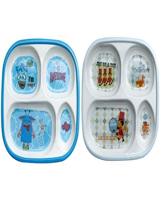 ZIDO (Pack of 2 Exclusive Melamine A-Grade Quality Square Partition Plate with Attractive Kids Loving Design Model Bass Drum Soldier and Awesome Blue - Image 1