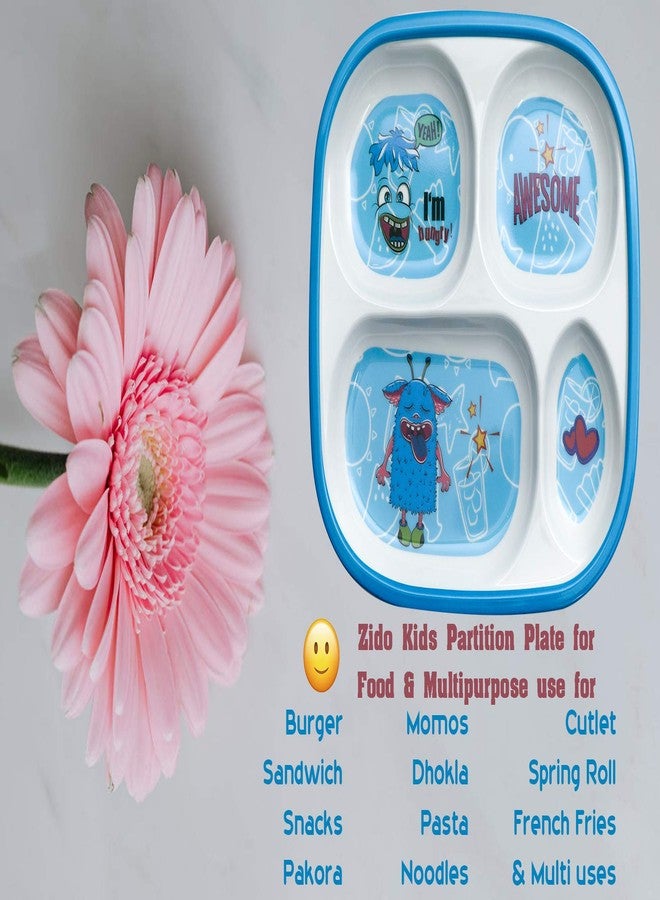ZIDO (Pack of 2 Exclusive Melamine A-Grade Quality Square Partition Plate with Attractive Kids Loving Design Model Bass Drum Soldier and Awesome Blue - Image 3