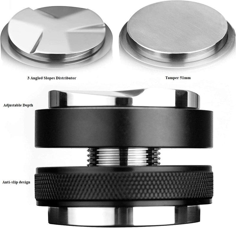 Coffee Distributor Tamper 2x1 Triangular Slopes 51mm Portafilter Delong None Tornado High Pro All Household Machines - Image 1