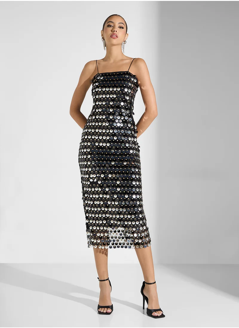 جينجر Strappy Sequin Embellished Evening Dress