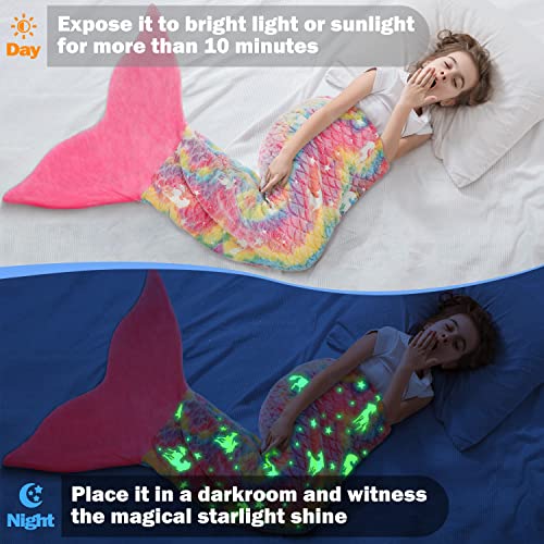 Catalonia Mermaid Tail Blanket for Girls, Glow in The Dark, Unicorn Pattern, Mermaid Gift for Girls - Image 2