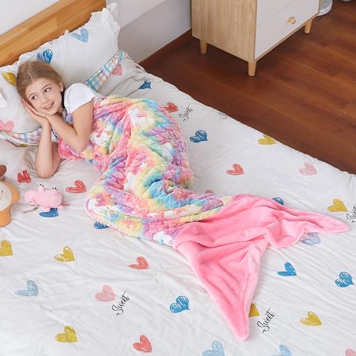 Catalonia Mermaid Tail Blanket for Girls, Glow in The Dark, Unicorn Pattern, Mermaid Gift for Girls - Image 5