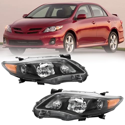 LEAVAN Headlights Assembly Fit for 2011 2012 2013 Toyota Corolla, Housing Headlamps Driver and Passenger Side(Replacement Chrome Housing) (Black) - Image 1