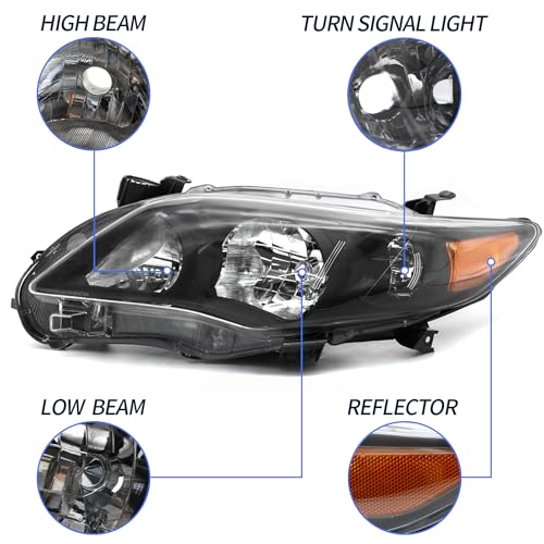 LEAVAN Headlights Assembly Fit for 2011 2012 2013 Toyota Corolla, Housing Headlamps Driver and Passenger Side(Replacement Chrome Housing) (Black) - Image 4