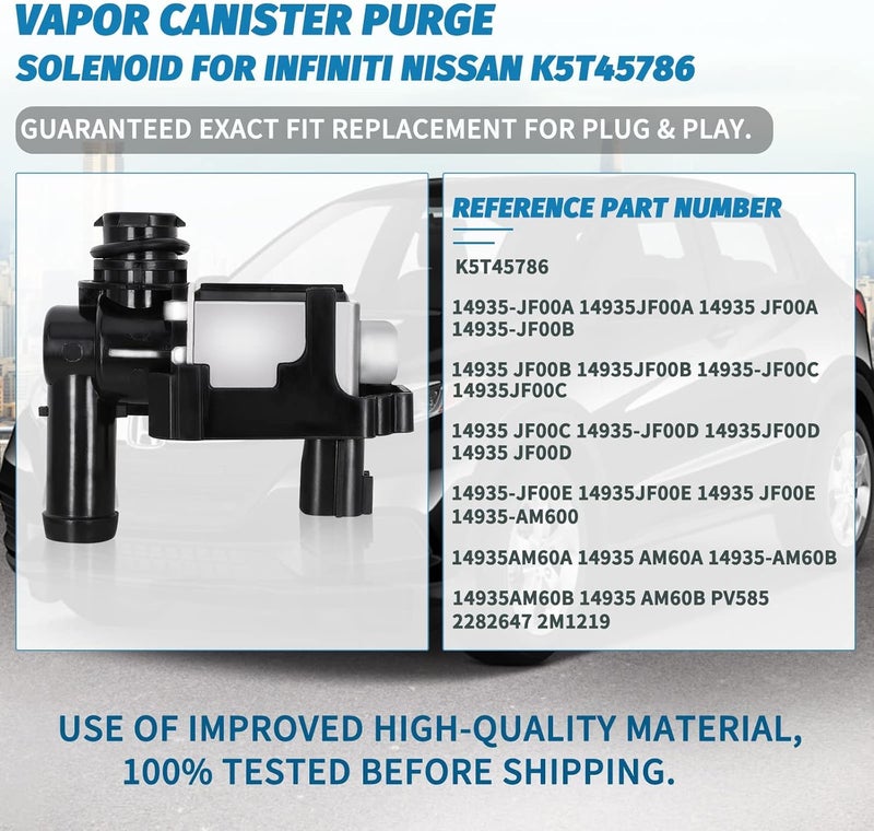 Yikesai Vapor Canister Purge Valve Solenoid for Infiniti Nissan 2003-2015 - Replaces K5T45786 14935-JF00A 14935-JF00B - Image 3