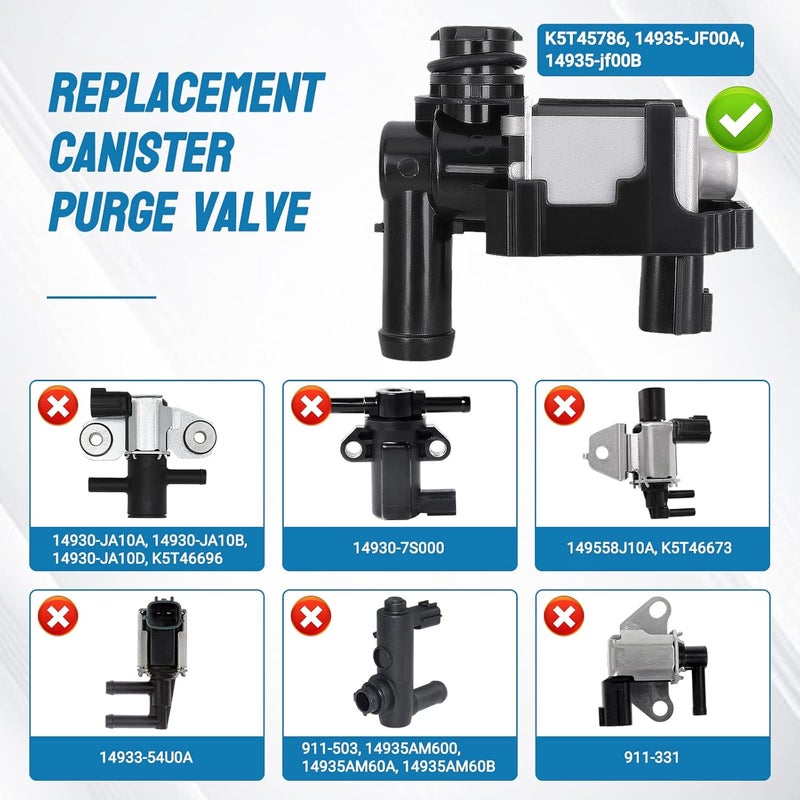 Yikesai Vapor Canister Purge Valve Solenoid for Infiniti Nissan 2003-2015 - Replaces K5T45786 14935-JF00A 14935-JF00B - Image 2