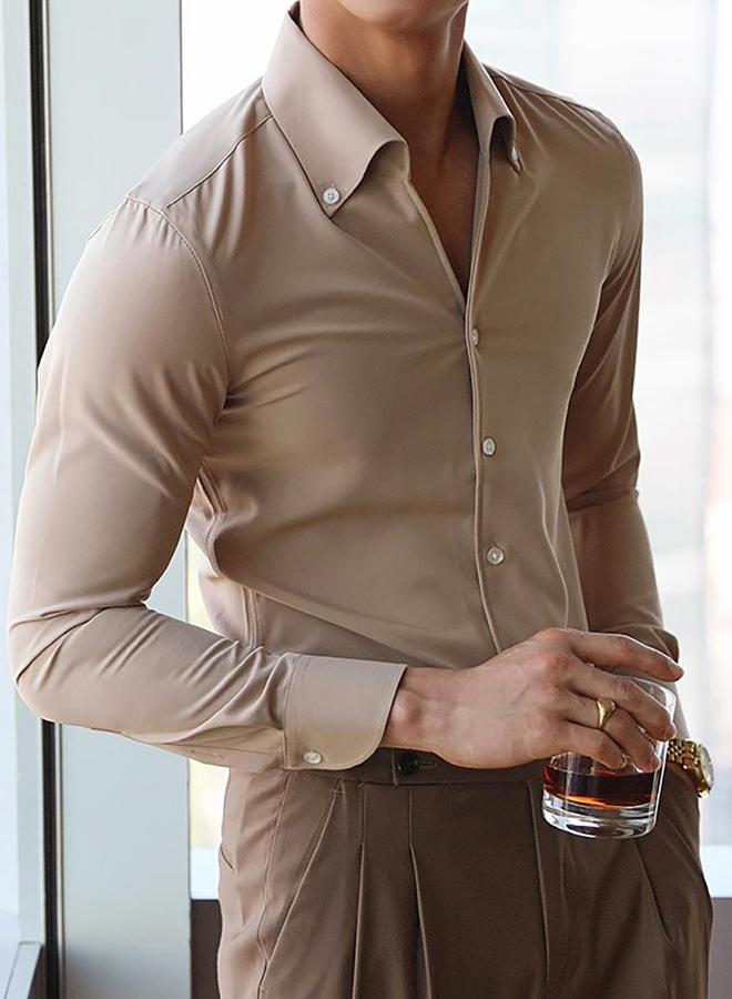Take Two Men Solid Button Up Long Sleeve Shirt - Image 1