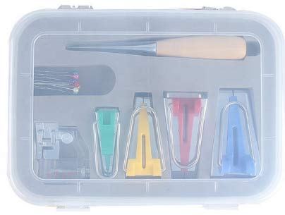 Zenith Bias Tape Maker Set with Box of Binding Snap On Foot Bias Tape Maker Awl Pin Set Quilting Sewing DIY Patchwork Quilting Tool 16pcs Grey Color Box - Image 2